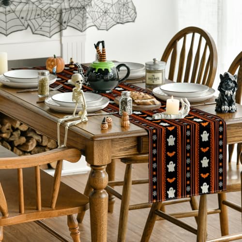 Halloween Table Runner 13x108 Inch Black Orange Spun Polyester Decor - Variation of THIS listing