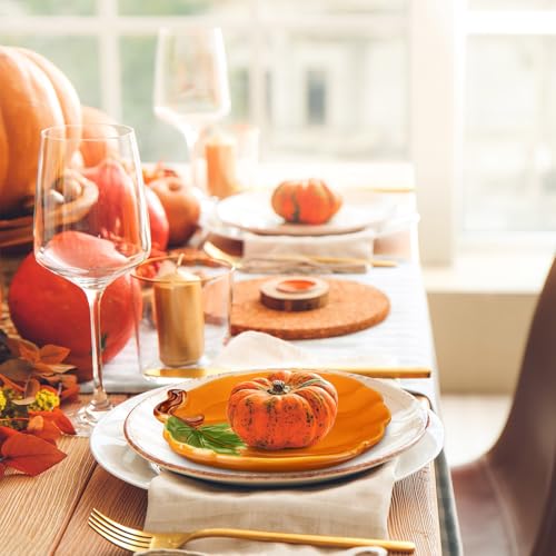 FillTouch Orange Ceramic Pumpkin Plates - Fall Appetizer & Dessert Dishes - 4 Pack
