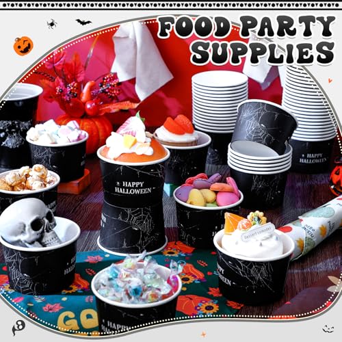 Spider Web Halloween Paper Soup Bowls - 50 Pack, 9 oz Disposable Party Tableware