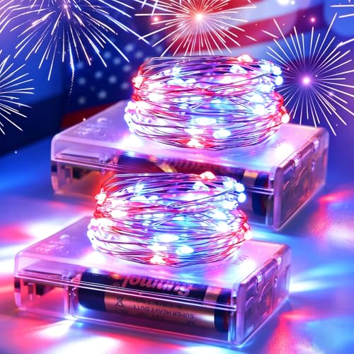 Patriotic Red White Blue Fairy String Lights 2 Pack Battery Operated