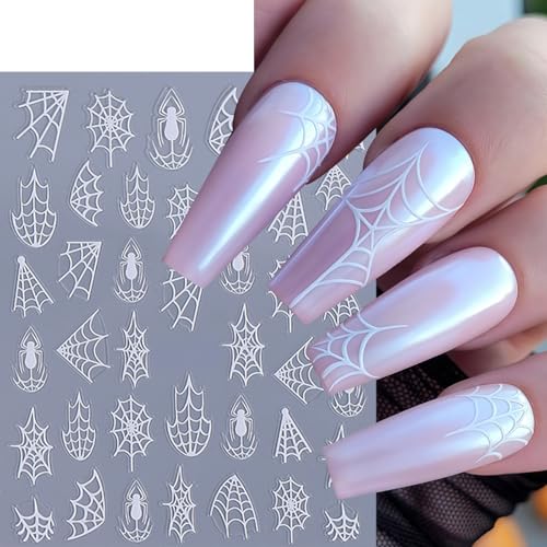 Halloween Nail Stickers Set - Laser Spider Web Design for 3D Nail Art - Black, White, Gold, Silver, 10 Sheets