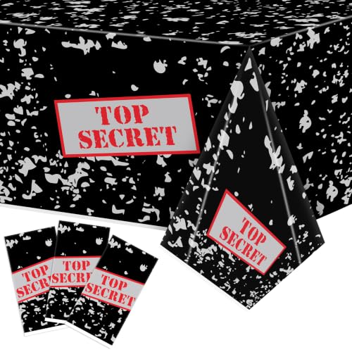 Spy Party Tablecloth Set - Black & White Top Secret 3-Pack for Secret Agent Decor