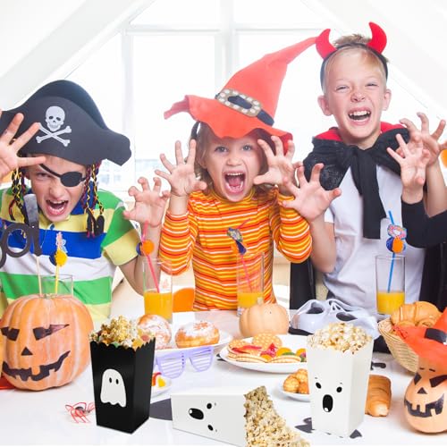 Halloween Ghost Popcorn Paper Boxes Set - 24 Pack for Parties & Movie Night
