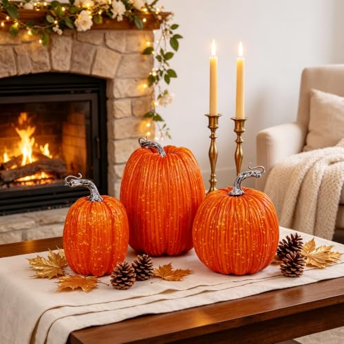 Winemana Fall Decor Artificial Pumpkins Set of 3 Orange Foam Pumpkin - Variation of THIS listing