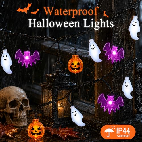 Halloween String Lights 20FT 30 LEDs Waterproof Pumpkin Ghost Bat 3D Decor