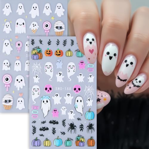 Mirror Ghost Halloween Nail Stickers 4 Sheets 3D Self-Adhesive Nail Art Decals