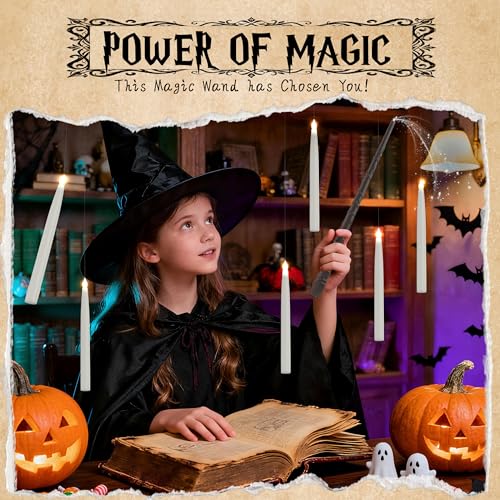 Floating Candles with Wand Set - Flickering LED Flameless Halloween Decor