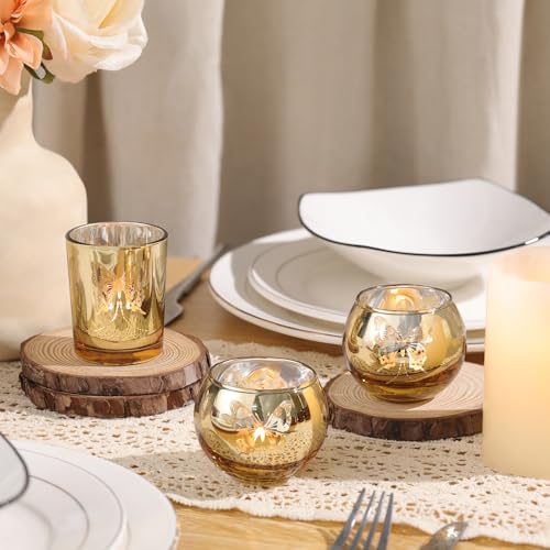 Gold Combination Tea Light Candle Holders with Butterfly Pattern Set of 12 - Wedding & Party Decor