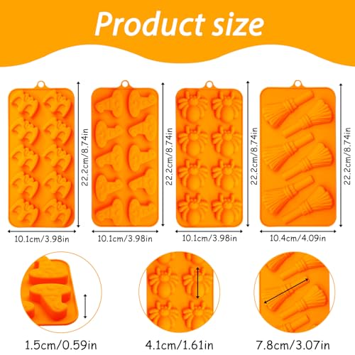 Halloween Silicone Candy Molds Set - Orange, 4-Pack, Spooky Shapes