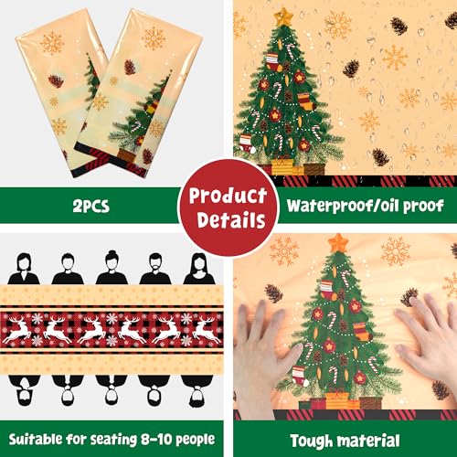 OHOME Christmas Party Decorations - Christmas Tablecloth 54x108 Inches, Festive Holiday Design, 2 Pack - Christmas Variation