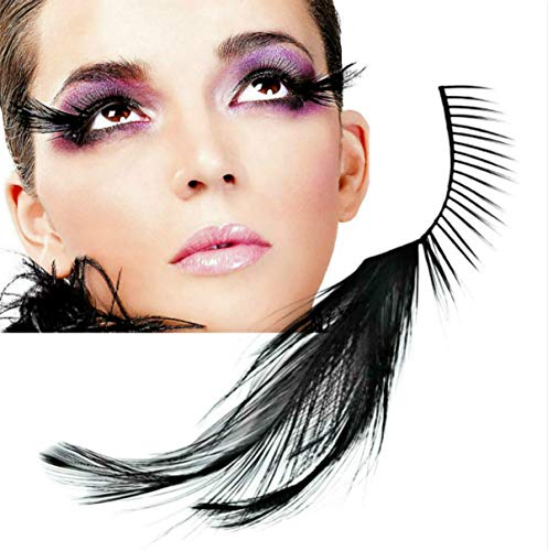 Black Cat Eye Gothic False Lashes - Matte Black Feather Petal Design, Reusable for Halloween & Gothic Looks - Variation: Black