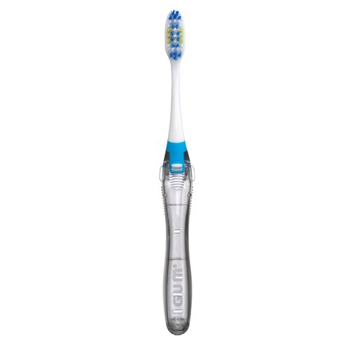 GUM Folding Travel Toothbrush - Compact Head + Tongue Cleaner - Soft Bristled Travel Toothbrushes for Adults 1ct (Pack of 6)