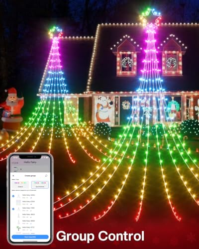 12 FT Outdoor RGB Waterfall Christmas Tree Lights with APP Remote & Music Sync