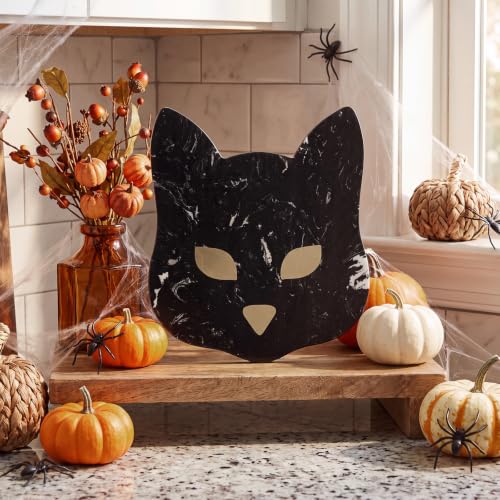 Halloween Spooky Black Cat Marble Cheese Board 11x9 inch - Ghostly Cat Design