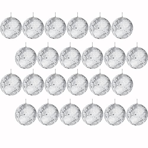 24-Pack 2-Inch Silver Mirror Disco Balls Hanging Party Decorations