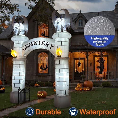 10FT Inflatable Halloween Archway with Lights - Outdoor Cemetery Entrance Decor