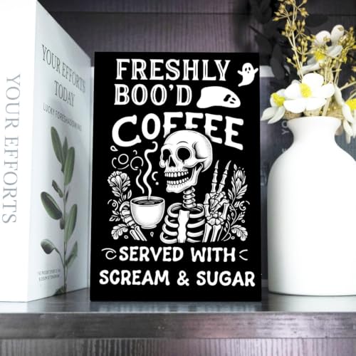 Halloween Coffee Sign Wooden Decor for Coffee Bar Fall Ghost Festive Kitchen Accent