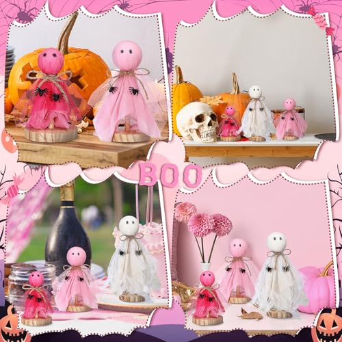Pink Ghost Primitive Halloween Decorations Set of 3 - Creepy Variant