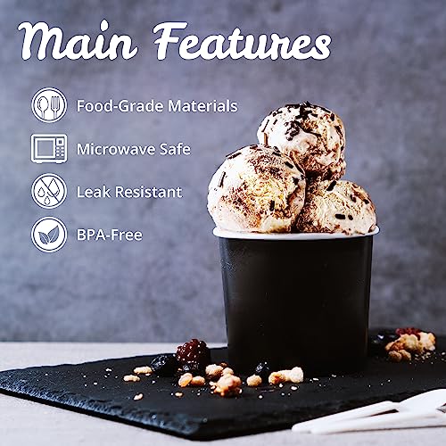 Black Paper Ice Cream Cups - 11 Oz Disposable Dessert Bowls 100-Count