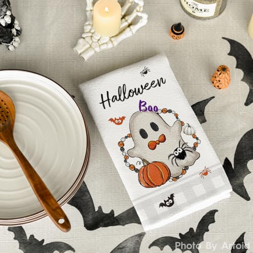 Beige Ghost Halloween Kitchen Towels Set of 2 - 18x26 Inch Artoid Mode