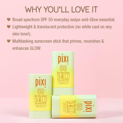 Pixi Beauty On-the-Glow SHIELD SPF 50 Sunscreen Stick - Lightweight, Hydrating & No White Cast | Travel Size, Vegan | 2-Pack (2x 0.6oz/19g)