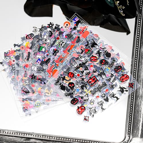 Halloween Nail Stickers Set - Ghost, Pumpkin, Spider Web, Bat & Cat Designs - Variation of Halloween-1