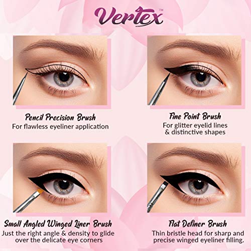 Eyeliner Brush Set for Precise Winged Looks - Fine Angled & Flat Applicators