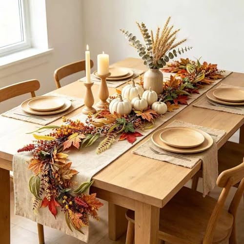 6FT Fall Maple Leaf Garland for Mantle Fireplace Table Decor - Autumn Harvest Wreath