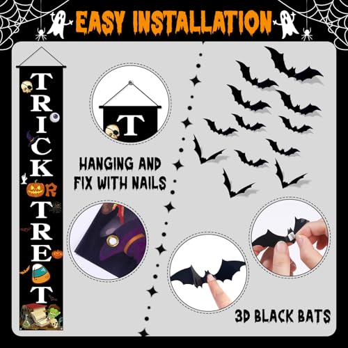 Halloween Outdoor Decorations Set with Banners Witch Hats Bats Creepy Cloth