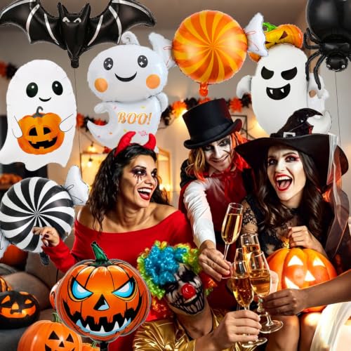 Halloween Foil Balloons Set - Ghost Pumpkin Spider Candy Balloons - Red Variation