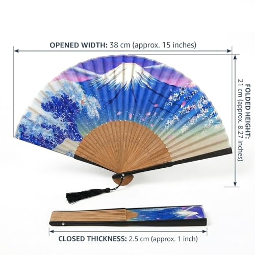 Night Edition Foldable Hand Fan for Women - Vintage Bamboo Silk Fan with Tassel & Pouch