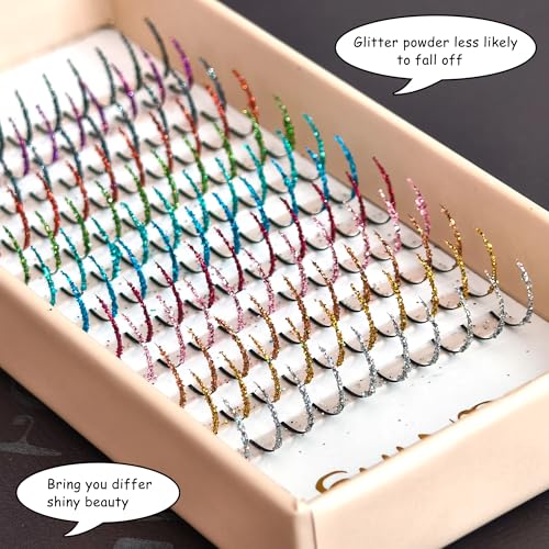 Glitter Lash Extensions Mix-12 Colors Sparkly Individual Spikes 15mm Long Lasting