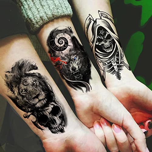 Temporary Tattoos for Men Women 70 Sheets Realistic Wolf Tiger Lion Black Animals Variation