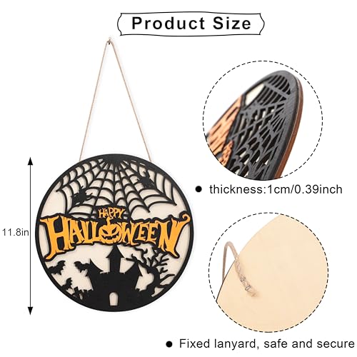 Happy Halloween Wooden Wreath - Ghost Bat Pumpkin Door Sign & Garland - Indoor Wall Decorations - Variation: Happy Halloween Wreath