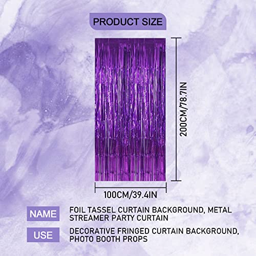 Purple Foil Fringe Curtains 5 Pack - Glitter Tinsel Backdrop for Wedding & Party