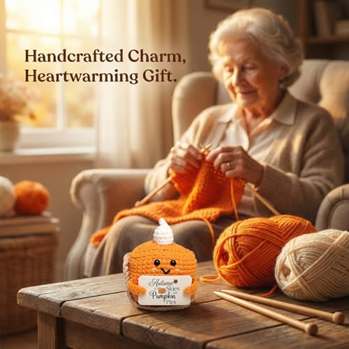 Autumn Skies Handmade Crochet Pumpkin Pie Plush Decor for Fall & Thanksgiving