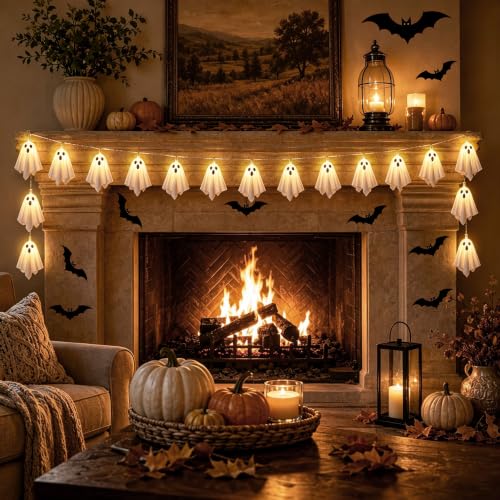 Halloween Ghost Light Garland - Spooky 9.8Ft LED Decor with 18 Glowing Ghosts