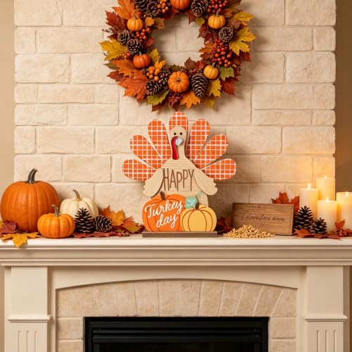 Zcaukya Thanksgiving Wooden Turkey Centerpiece - Style 3 Fall Decor