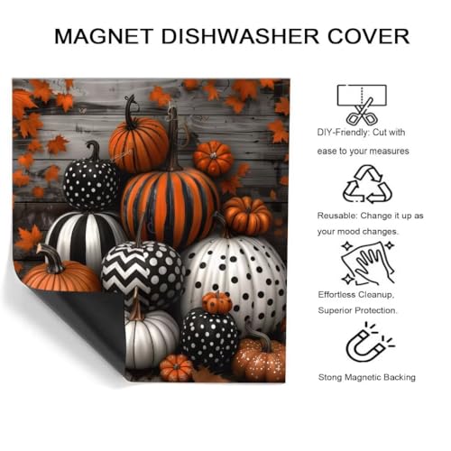 Fall Pumpkins Magnetic Dishwasher Cover with Leaves - Farmhouse Kitchen Decor, Variation 0801fallsticker1-3