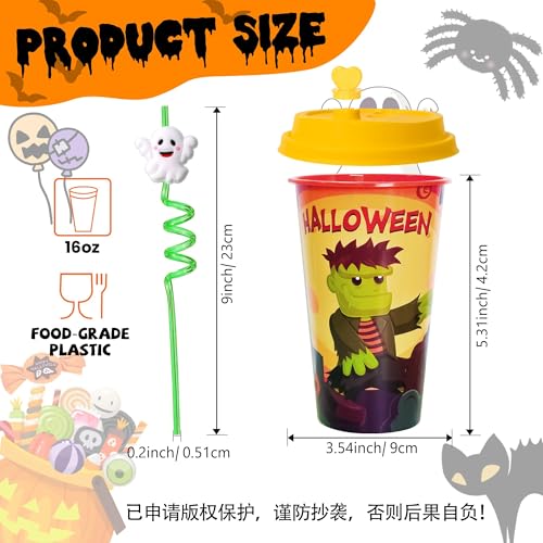 24 Halloween Party Favors Cups with Lids & Straws Bulk - Kids' Festive Drinkware - Variation of THIS listing 24