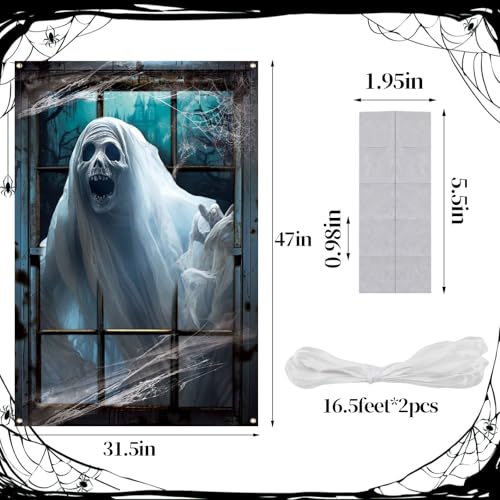 Halloween Ghost Window Door Cover Spooky Curtain for Haunted House Decor