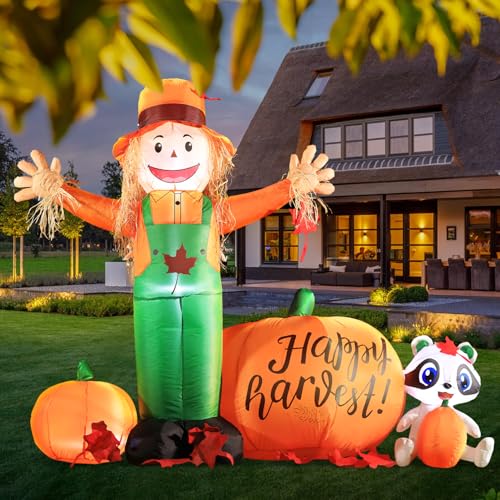 6ft Inflatable LED Lighted Halloween Scarecrow & Pumpkin Yard Decoration - Fall Festive Outdoor Decor with Built-in Lights — Variation of Scarecrow-F
