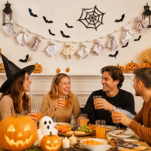 Halloween Ghost Garland - Rustic Fabric & Wooden Beads, 8.2 ft, Variation: Ghost
