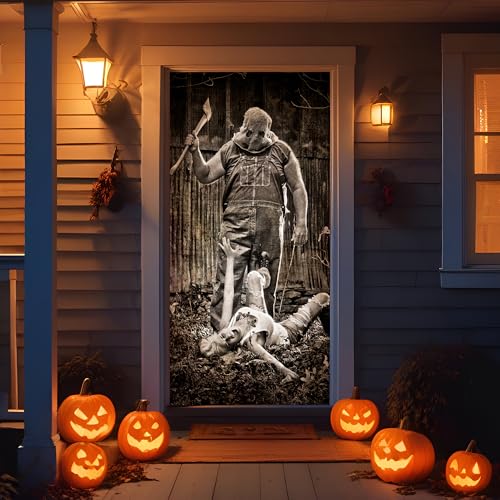 Halloween Door Backdrop Banner Creepy Devil Scary Party Decoration 73x35 Inch