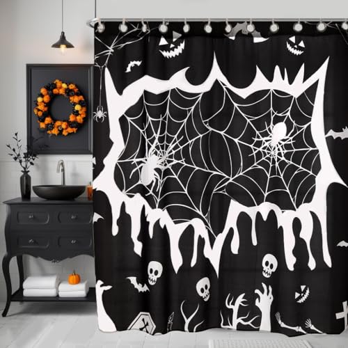 EVENHUG Halloween Shower Curtain with Hooks - Waterproof 72x72 Inch Black/72" x 72"