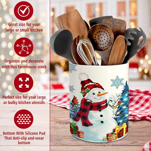 Christmas Snowman Ceramic Utensil Holder - Holiday Kitchen Decor - Pinata