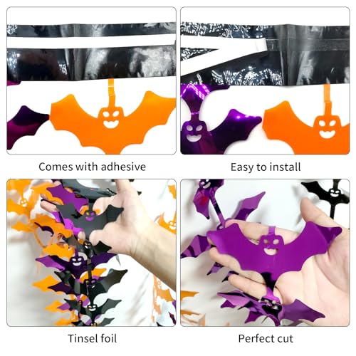 HPMAISON Halloween Foil Fringe Curtains 2 Pack - Bat Orange Black Purple Streamers