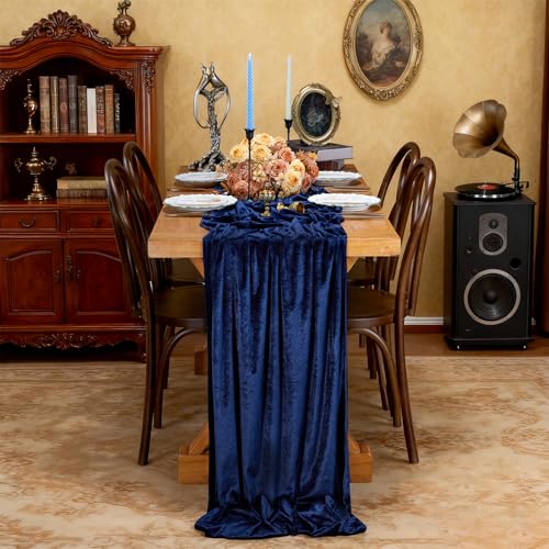 Velvet Table Runner Set - Navy Blue 29x120 Inches, 3 Pieces - Elegant Home Decor