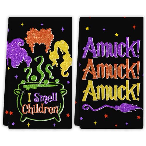 Halloween Kitchen Towels 18x26 Inch 2-Pack - Hocus Pocus Home Party Decor