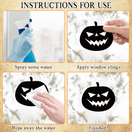 Halloween Witch Bat Window Clings Set - Castle Variation, Large Spooky Decorations